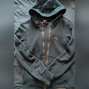 Puma Black Hooded Zip Sweatshirt with Gold Logo